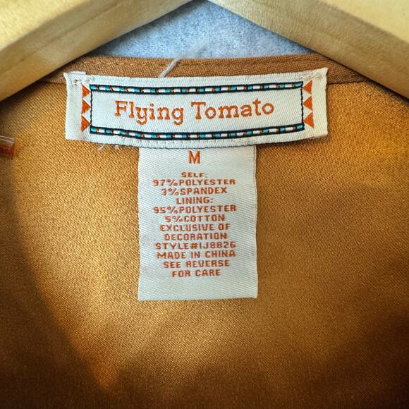 Flying Tomato Fringe Jacket Brown Faux Suede Womens Medium Boho Southwest Hippie - Picture 2 of 11